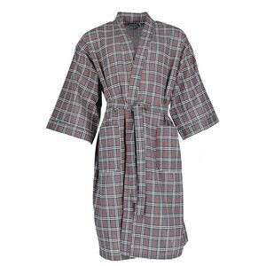 Leisureland Men's Plaid Kimono Broadcloth Robe